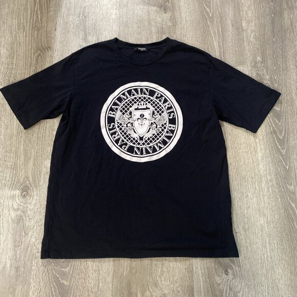 Balmain Paris Men's Black Crew Neck Logo Short Sleeve T-Shirt SIze M - Picture 1 of 7